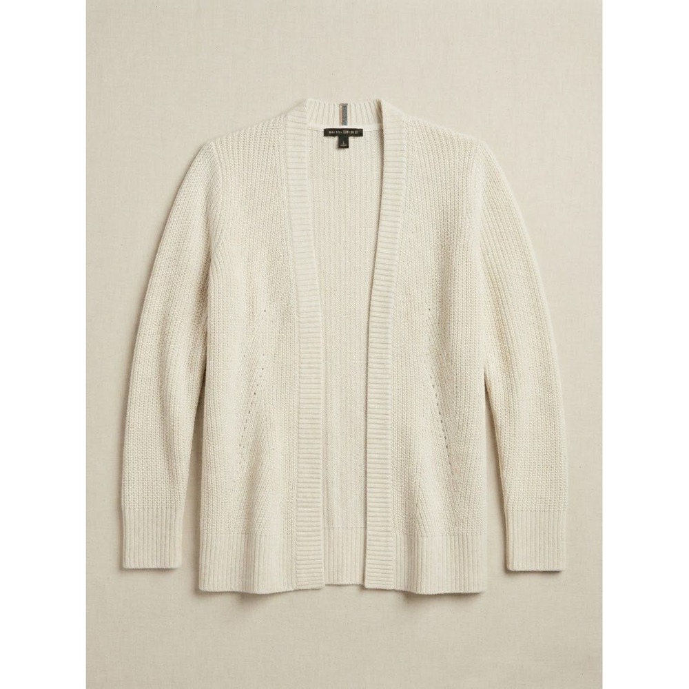 Banana Republic Womens Cardigan S Cream Open Front Ribbed Knit Sweater